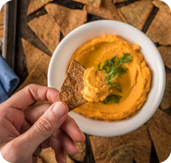 Baked Tortilla Chips & Spicy Pumpkin Hummus