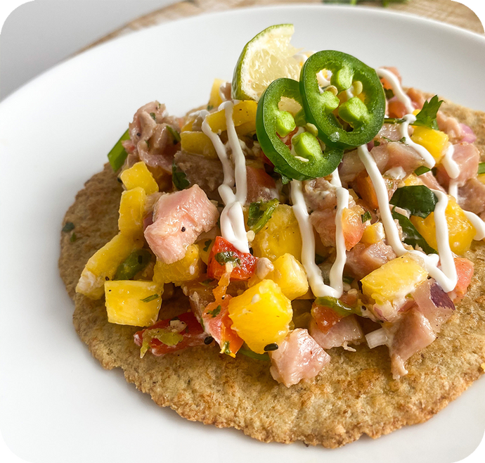 Tuna Tostada on Unbun Tortillas